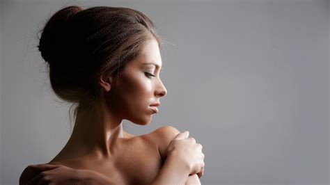 Wallpaper Face Women Long Hair Brunette Bare Shoulders Profile
