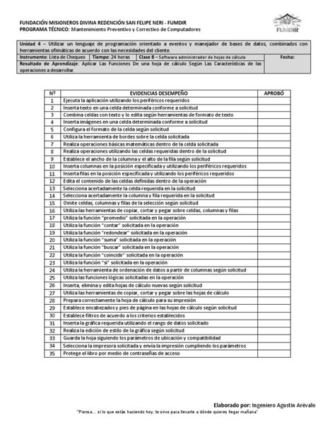 Lista De Chequeo De Excel Pdf Hoja De Cálculo Microsoft Excel