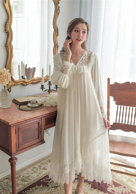 Victorian Nightgown Modal Lace Women Vintage Nightgown Long Etsy