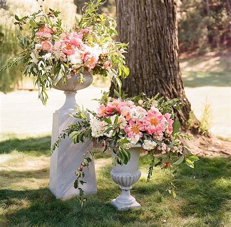 Tall Columns Of Lush Pink Peony Floral Centerpieces For Ceremony Alter