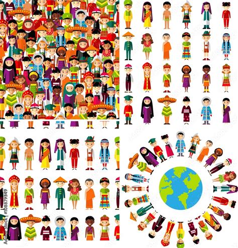 Seamless Background With Set Of Multicultural National Children Stock