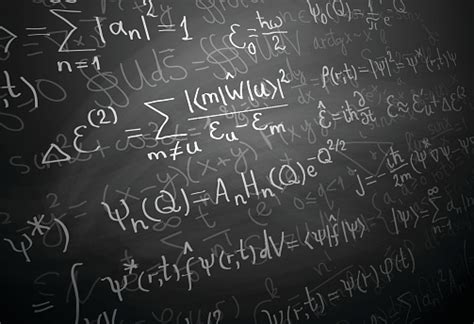 Quantum Physics Formulas Over Blackboard Stock