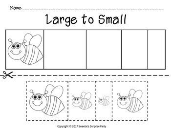 Sort by Size Activity Sheets - Color, Cut, and Paste - Insect / Bug Theme