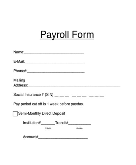 Free Sample Payroll Forms In Ms Word Pdf Excel