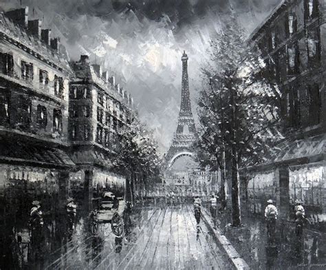 Black And White Paintings Of Paris Rain Paris Eiffel Tower 1800s