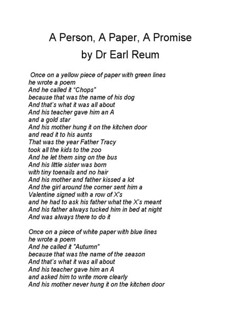 Earl Reum A Person A Paper A Promise Pdf