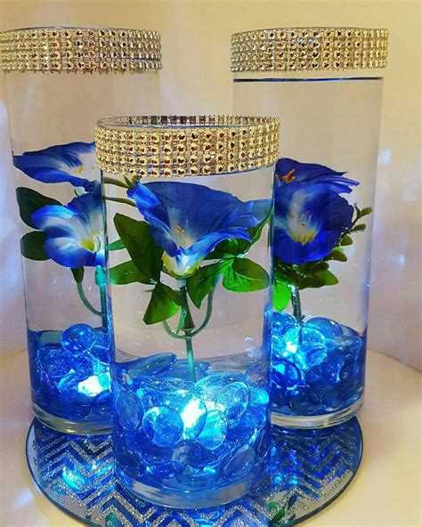 Wedding Centerpiece Floating Flower Centerpiece Led Lights Blue