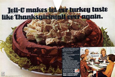 Originally a celebration of colonists' first successful harvest in the new. Weird food we used to make with Jell-O during the holidays