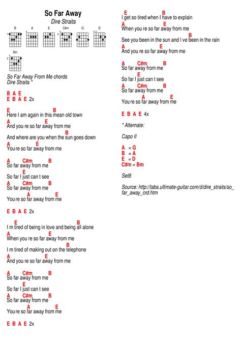 So Far Away By Dire Straits Guitar Songs Guitar Chords For Songs