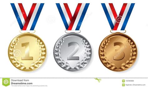 Three Medals Gold Silver And Bronze For The Winners Stock Vector