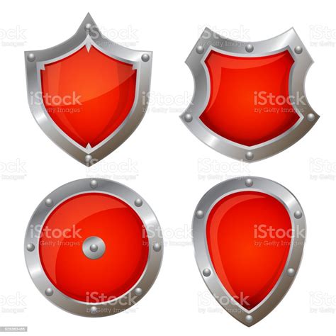 Red Shield Icons Of Different Shapes Stock Illustration Download