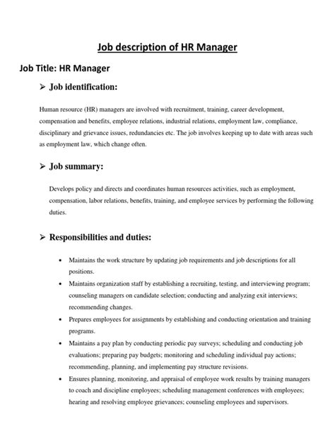 Financial reporting managers monitor companies' financial teams and they verify the accuracy of financial statements. Job Description of Hr Manager | Employment | Human ...