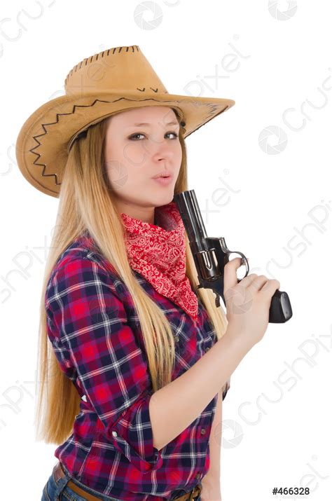 Cowgirl Woman With Gun Isolated On White Stock Photo Crushpixel