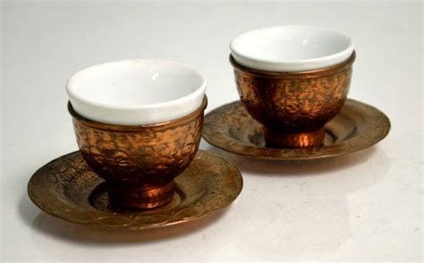Turkish Coffee Cup And Saucer Set With Porcelain Insert Hand Made