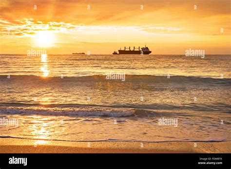 Ship Sea Sunset Stock Photo Alamy