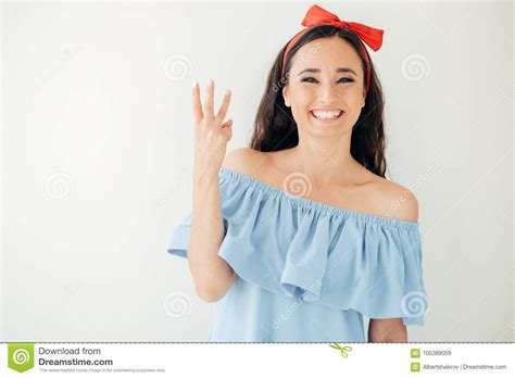 Woman Business Executive Showing 3 Or Three Fingers Hand Gesture Stock ...