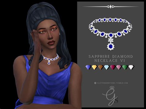 Sapphire Diamond Necklace Glitterberry Sims On Patreon Sapphire