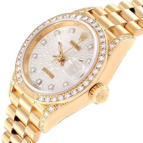 Rolex President Yellow Gold Anniversary Dial Diamond Ladies Watch 69158