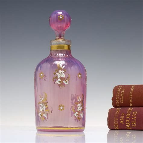 Rare Victorian Pink Opalescent Hand Painted Glass Perfume Bottle C1880