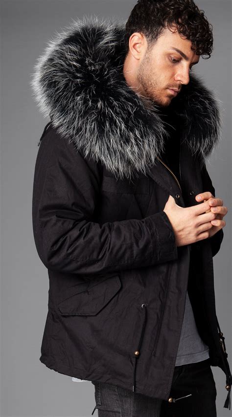 mens black canvas luxy fur parka black mist fur parka parka men