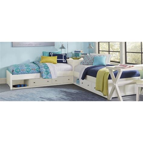 Roseberry Kids Transitional L Shaped Wood Twin Storage Platform Bed In