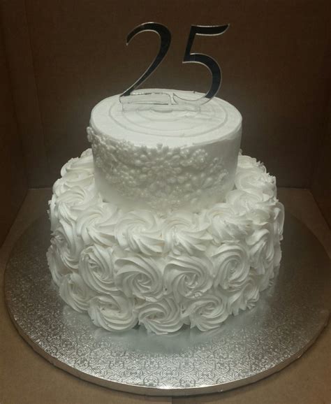 calumet bakery 25th anniversary cake in white buttercream rosette detail 25 anniversary cake