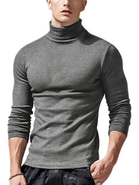 long sleeve shirt for men winter turtleneck basic top thermal mock pullover blouse