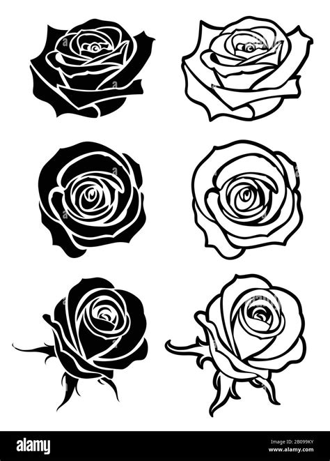 Close Up Rose Vector Tattoo Logos Floral Silhouettes Set Of Flower