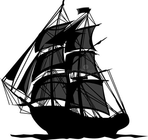 Pirate Ship With Sails Vector Illustration Sailing Pirate Ship With