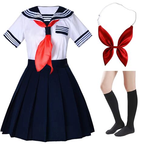buy elibellejapanese school girls short sleeve uniform sailor navy blue pleated skirt anime