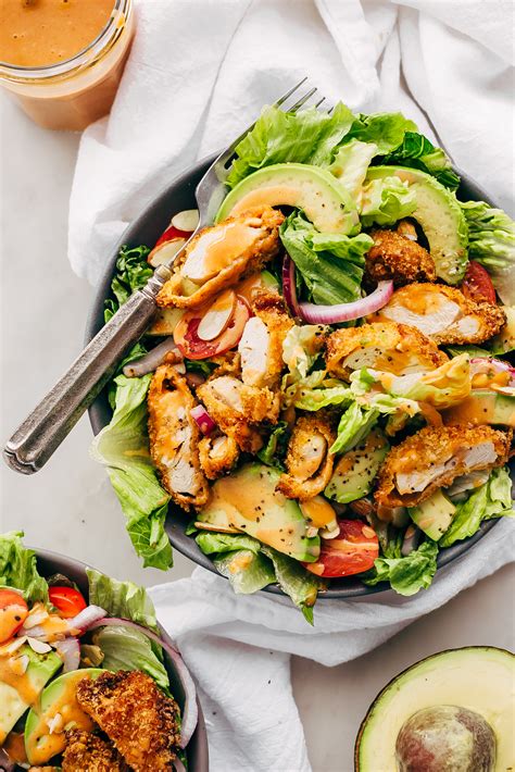 Add dressing, little by little, and toss to combine (you may have a little dressing left over). Crispy Chicken Salad with Siracha Honey BBQ Dressing ...