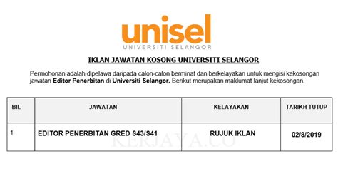 Pelbagai jawatan kosong terbaru update setiap hari. Jawatan Kosong Terkini Universiti Selangor ~ Editor ...
