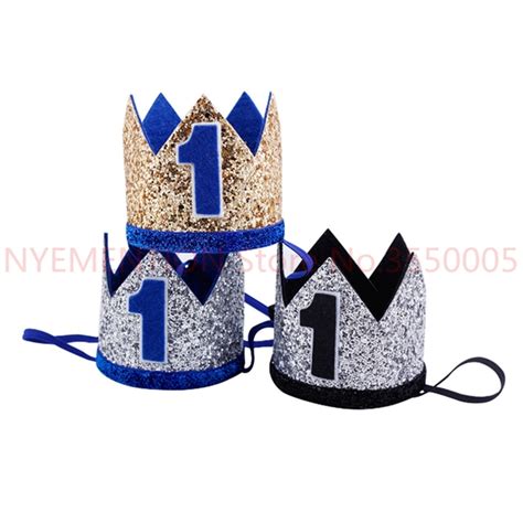 Blue Silver First Birthday Hat Girl Gold Pink Priness Crown Number 1st