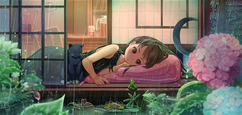 1284x2778px Free Download Hd Wallpaper Anime Girl Raining Lying