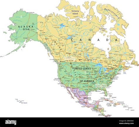 North America Highly Detailed Editable Political Map With Separated