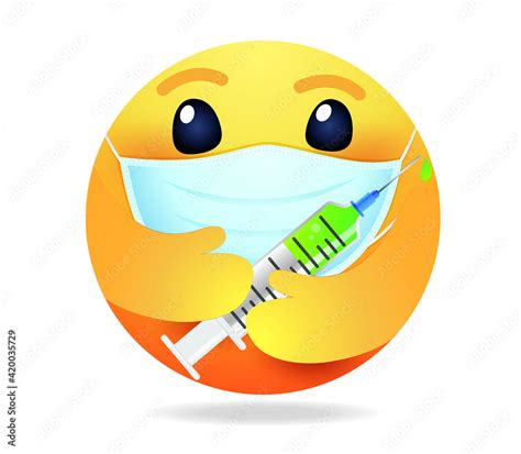 High Quality Emoticon On White Background Emoji With Vaccine Syringe