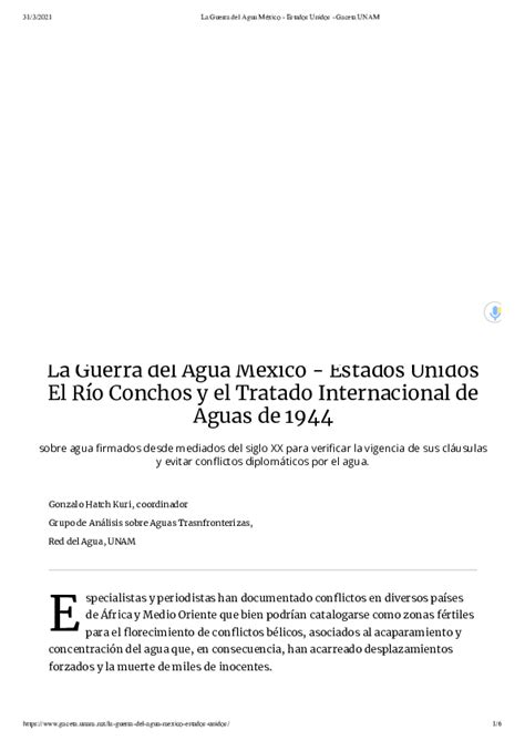 Pdf La Guerra Del Agua México Estados Unidos El Río Conchos Y El