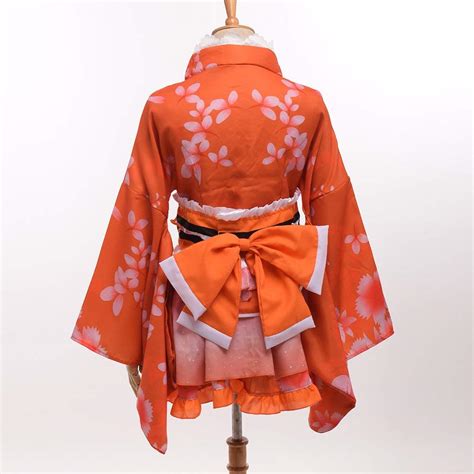 Graceart Japanese Yukata Kimono Costume Anime Cosplay Robe Orange Clothing