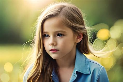 Premium Ai Image A Young Girl With Long Blonde Hair And Blue Eyes