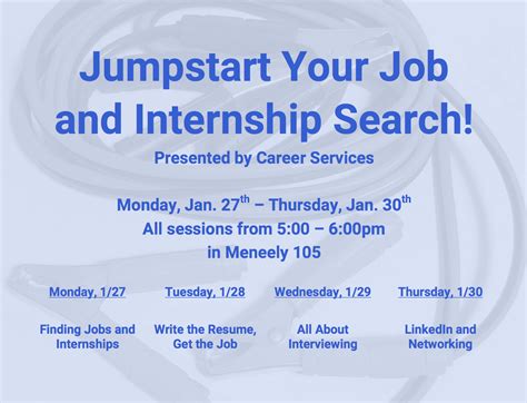 Jumpstart Your Job And Internship Search Workshop Series Wheaton
