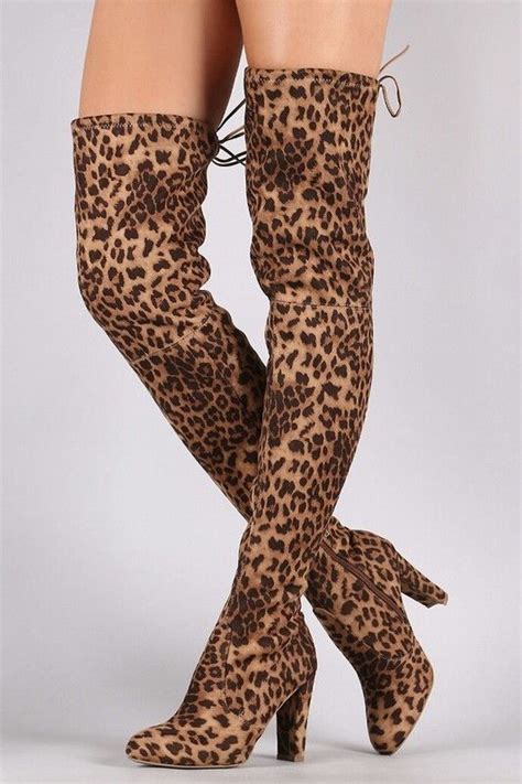 Divalicous Leopard Print Thigh High Boots Kamishade Tie Heels Over