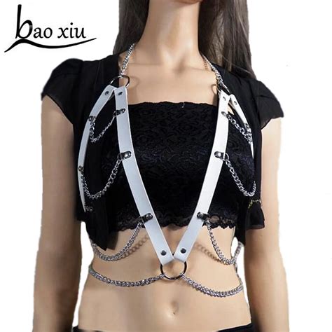 2018 new street gothic top rave rock body bondage belt holographic leather harness suspenders