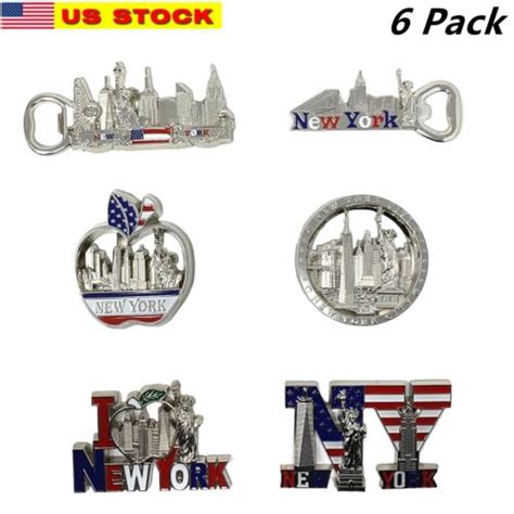 6 Pack Silver New York Souvenir Metal Fridge Ny Magnets Set Nycs Most