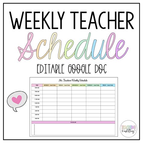 Weekly Teacher Schedule Template Teacher Planner Templates Agenda