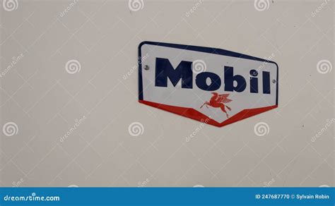 Mobil Oil Gas Station Sign Text And Brand Logo On Wall Facade Editorial