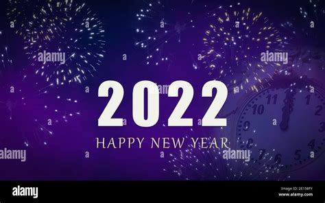 2022 Happy New Year Card With Clock And Fireworks Stock Photo Alamy