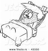 Boy Outline Sick Cartoon Coloring Resting Measles Bed Vector Pox Chicken Royalty Vecto Rs sketch template