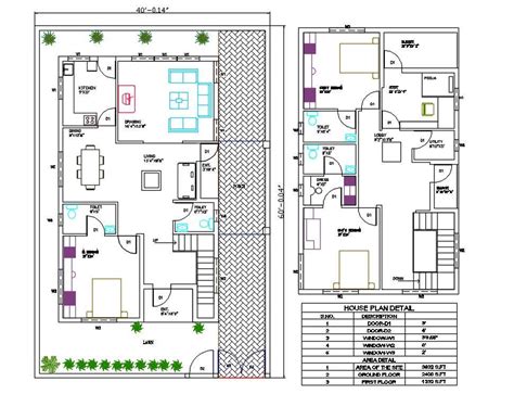 40x60 House Plan With Furniture Layout Dwg File 2400 Square Feet