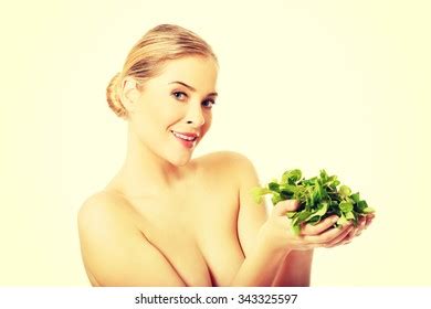 Healthy Nude Woman Pointing On Cuckooflower Stock Photo 230727748
