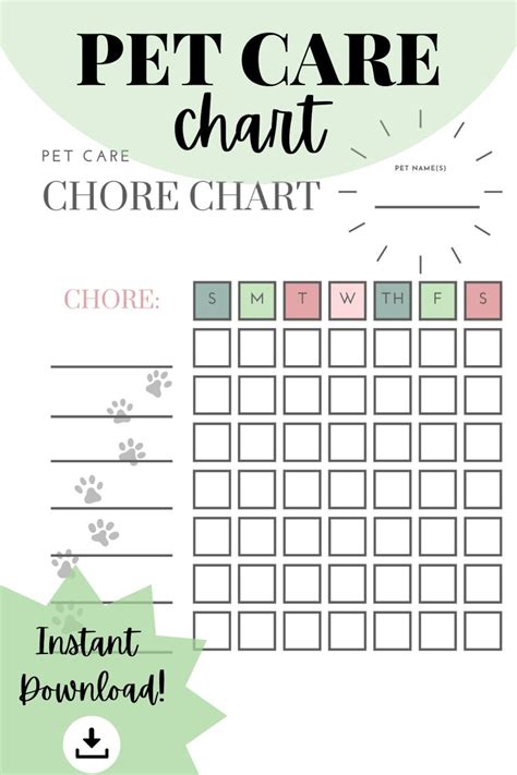 Pet Care Chore Chart Pet Chart Pet Chore Chart Daily Dog Care Chart